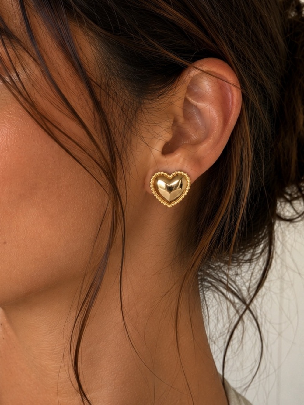 18K Gold Plated Heart Stud Earrings